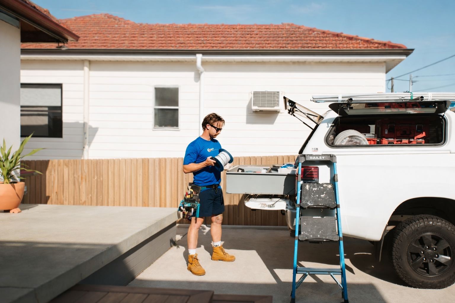 MCP Electrical Services electrician preparing cable for an installation at a Newcastle home